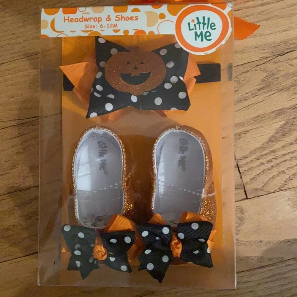 NWT Little Me Halloween Headwrap & Shoes